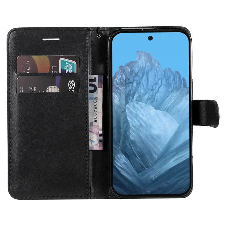 KT Leather Series-2 для чехла Google Pixel 9 / Pixel 9 Pro с подставкой и ремешком на запястье, цельноцветный чехол для телефона - черный