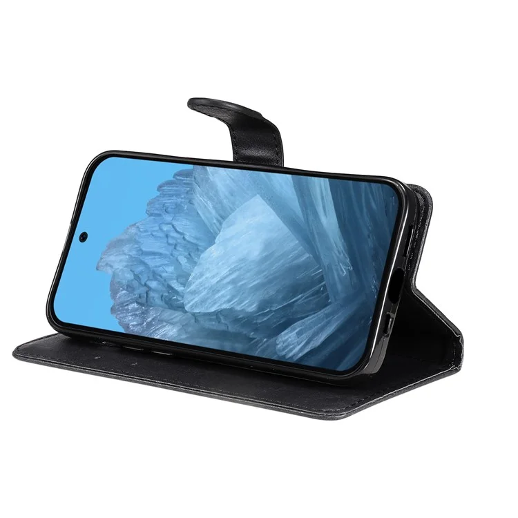 KT Leather Series-2 для чехла Google Pixel 9 / Pixel 9 Pro с подставкой и ремешком на запястье, цельноцветный чехол для телефона - черный