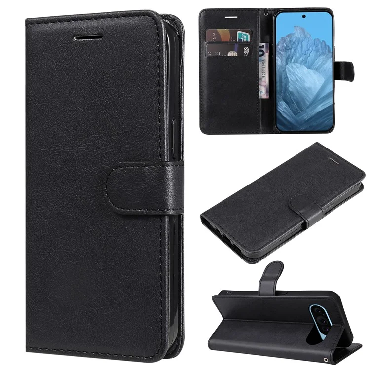 KT Leather Series-2 для чехла Google Pixel 9 / Pixel 9 Pro с подставкой и ремешком на запястье, цельноцветный чехол для телефона - черный