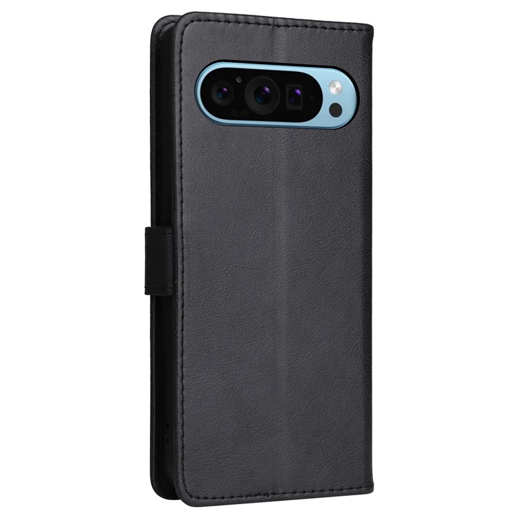 KT Leather Series-2 для чехла Google Pixel 9 / Pixel 9 Pro с подставкой и ремешком на запястье, цельноцветный чехол для телефона - черный