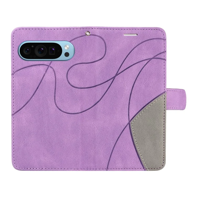 KT Leather Series-1 For Google Pixel 9 Phone Case Dual-color Splicing PU Leather Wallet Stand Cover - Light Purple