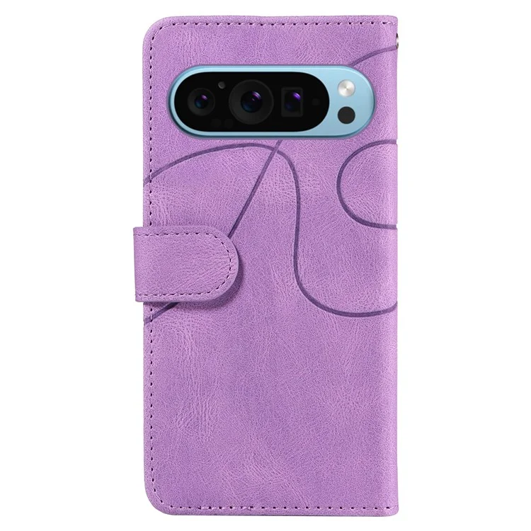 KT Leather Series-1 Para Google Pixel 9 Case de Teléfonos Cubierta de Stand de Billetera de Cuero de Empalme de Doble Color - Púrpura Ligera