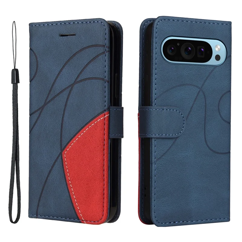 For Google Pixel 10 Pro / 10 / 9 Pro / 9 Leather Case Wallet Stand Color Splicing Phone Cover - Blue