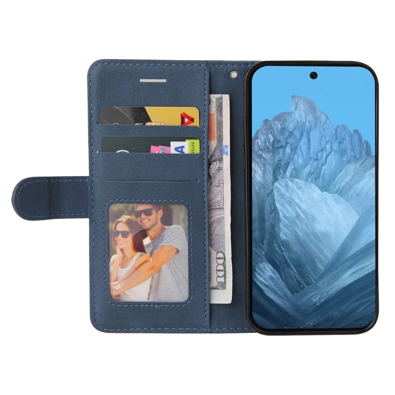 For Google Pixel 10 Pro / 10 / 9 Pro / 9 Leather Case Wallet Stand Color Splicing Phone Cover - Blue