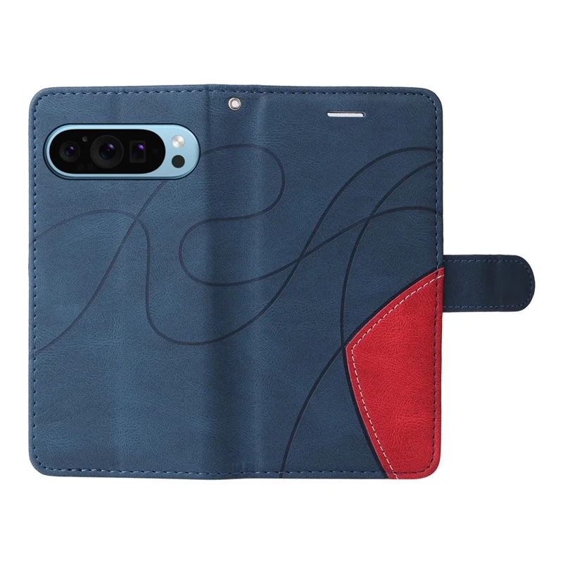 For Google Pixel 10 Pro / 10 / 9 Pro / 9 Leather Case Wallet Stand Color Splicing Phone Cover - Blue