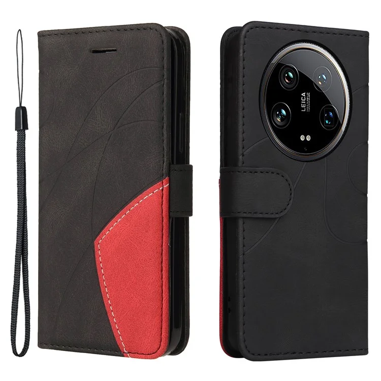 Étui portefeuille en cuir KT Series-1 pour Xiaomi 14 Ultra, design bicolore en cuir, protection anti-chute - Noir