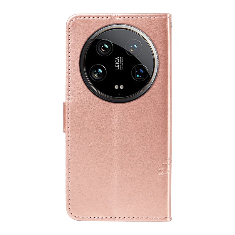 For Xiaomi 14 Ultra Leather Case Butterfly Flower Pattern Imprinted Wallet Phone Cover - Rose Gold