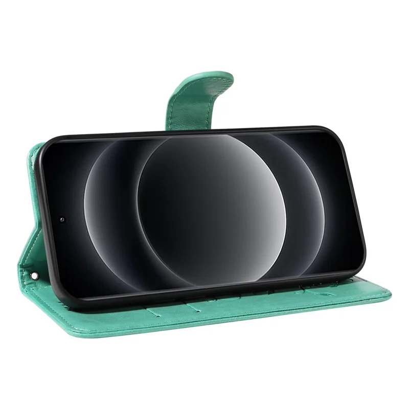 For Xiaomi 14 Ultra PU Leather Cases Flower Pattern Wallet Stand Phone Cover with Strap - Green