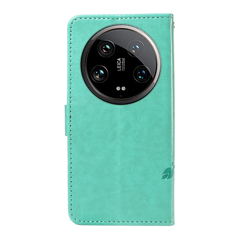 For Xiaomi 14 Ultra PU Leather Cases Flower Pattern Wallet Stand Phone Cover with Strap - Green