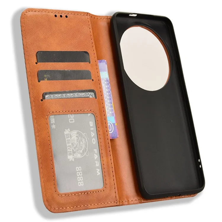 For Xiaomi 14 Ultra Case Vintage Leather Magnetic Flip Phone Cover - Brown