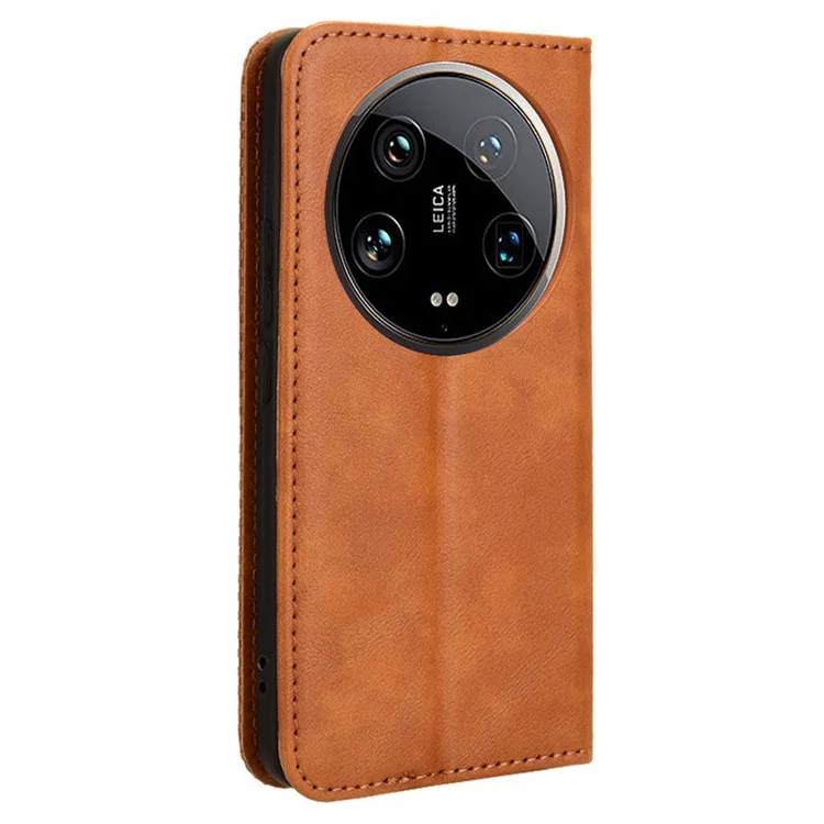 For Xiaomi 14 Ultra Case Vintage Leather Magnetic Flip Phone Cover - Brown