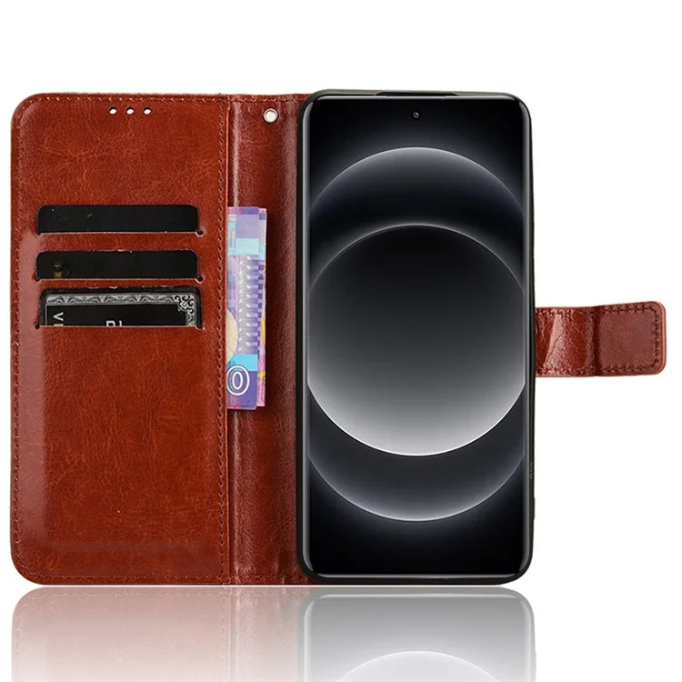 Für Xiaomi 14 Ultra Lederhülle Geldbörse Crazy Horse Textur Stoßfeste Handyhülle - Braun