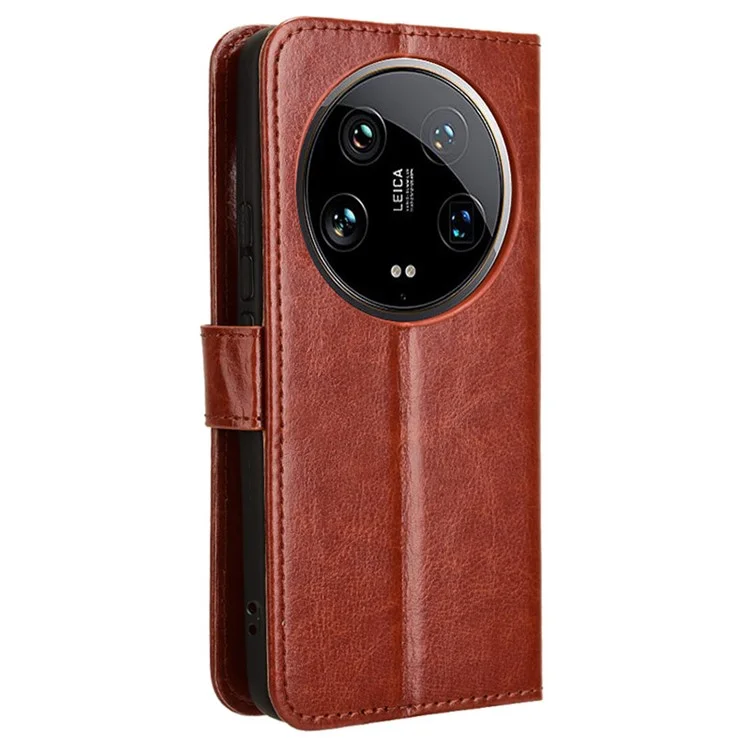 Für Xiaomi 14 Ultra Lederhülle Geldbörse Crazy Horse Textur Stoßfeste Handyhülle - Braun