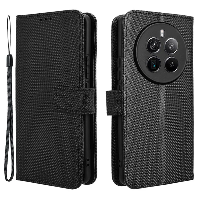 For Realme 12 Pro 5G / 12 Pro+ 5G Case Stand Shockproof TPU Inner Shell Leather Phone Cover - Black