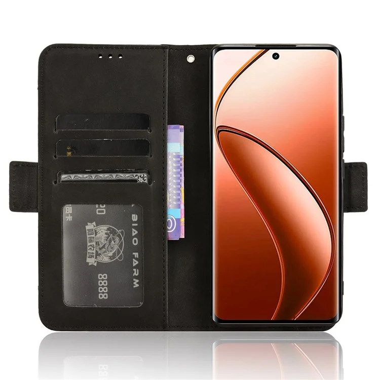 For Realme 12 4G / 12+ 5G / Narzo 70 Pro 5G / Narzo 70 5G / P1 5G / 13 4G Case PU Leather Stand Multiple Card Holders Phone Cover - Black