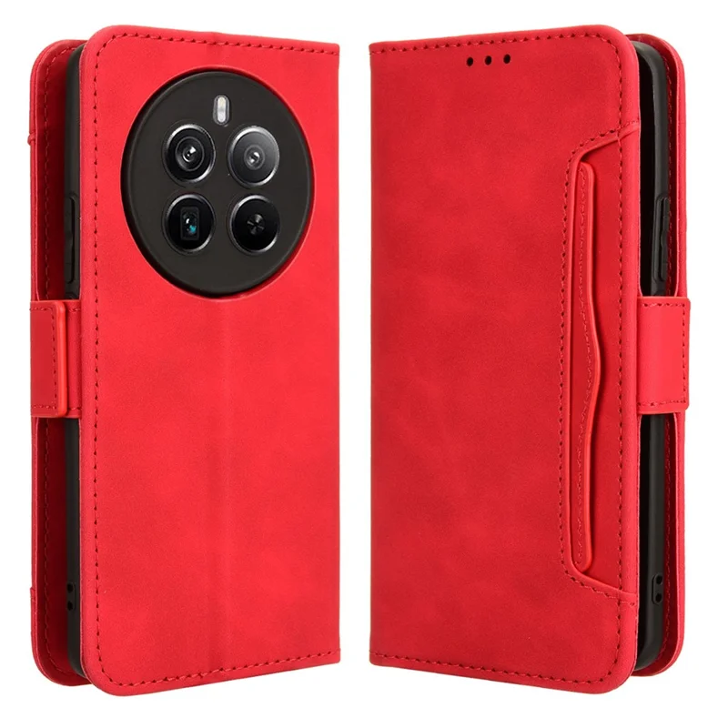 For Realme 12 4G / 12+ 5G / Narzo 70 Pro 5G / Narzo 70 5G / P1 5G / 13 4G Case PU Leather Stand Multiple Card Holders Phone Cover - Red
