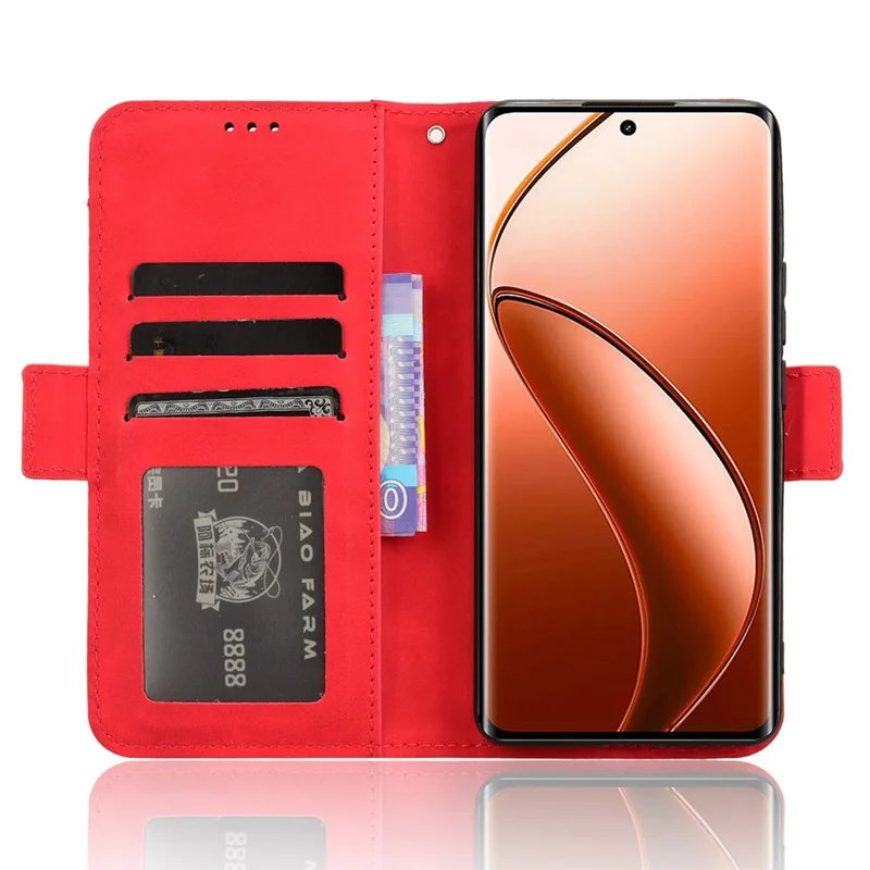 For Realme 12 4G / 12+ 5G / Narzo 70 Pro 5G / Narzo 70 5G / P1 5G / 13 4G Case PU Leather Stand Multiple Card Holders Phone Cover - Red