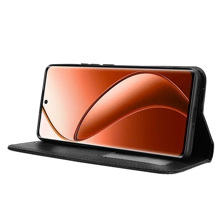 For Realme 12 4G / 12+ 5G / Narzo 70 Pro 5G / Narzo 70 5G / P1 5G / 13 4G Wallet Case Viewing Stand Leather Retro Texture Phone Cover - Black