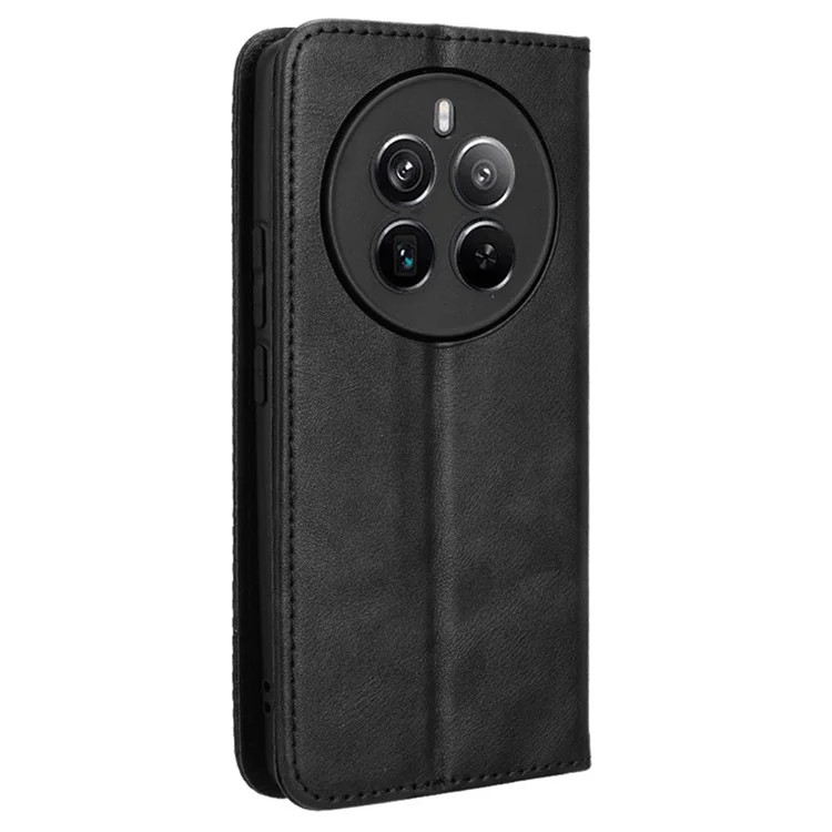 For Realme 12 4G / 12+ 5G / Narzo 70 Pro 5G / Narzo 70 5G / P1 5G / 13 4G Wallet Case Viewing Stand Leather Retro Texture Phone Cover - Black