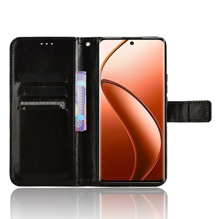 Per Realme 12 4G / 12+ 5G / Narzo 70 Pro 5G Custodia in pelle PU Crazy Horse Texture Folio Wallet Phone Cover - Nero