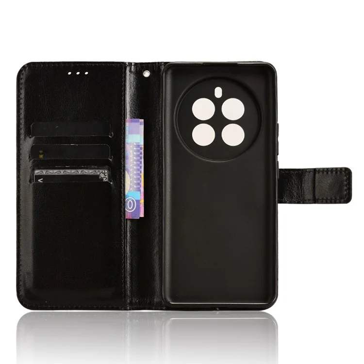 Per Realme 12 4G / 12+ 5G / Narzo 70 Pro 5G Custodia in pelle PU Crazy Horse Texture Folio Wallet Phone Cover - Nero