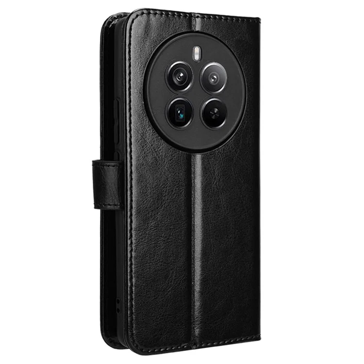 Per Realme 12 4G / 12+ 5G / Narzo 70 Pro 5G Custodia in pelle PU Crazy Horse Texture Folio Wallet Phone Cover - Nero