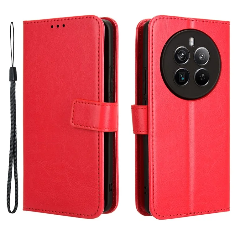 For Realme 12 4G / 12+ 5G / Narzo 70 Pro 5G / Narzo 70 5G / P1 5G / 13 4G Case PU Leather Crazy Horse Texture Folio Wallet Phone Cover - Red