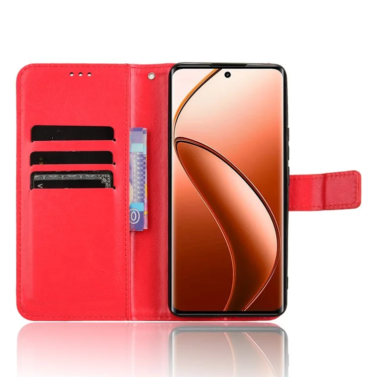 For Realme 12 4G / 12+ 5G / Narzo 70 Pro 5G / Narzo 70 5G / P1 5G / 13 4G Case PU Leather Crazy Horse Texture Folio Wallet Phone Cover - Red