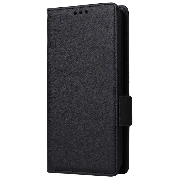 Для Xiaomi 14 Ultra Чехол-кошелек с кожаной текстурой под литчи, защитный чехол для телефона со ремешком - черный