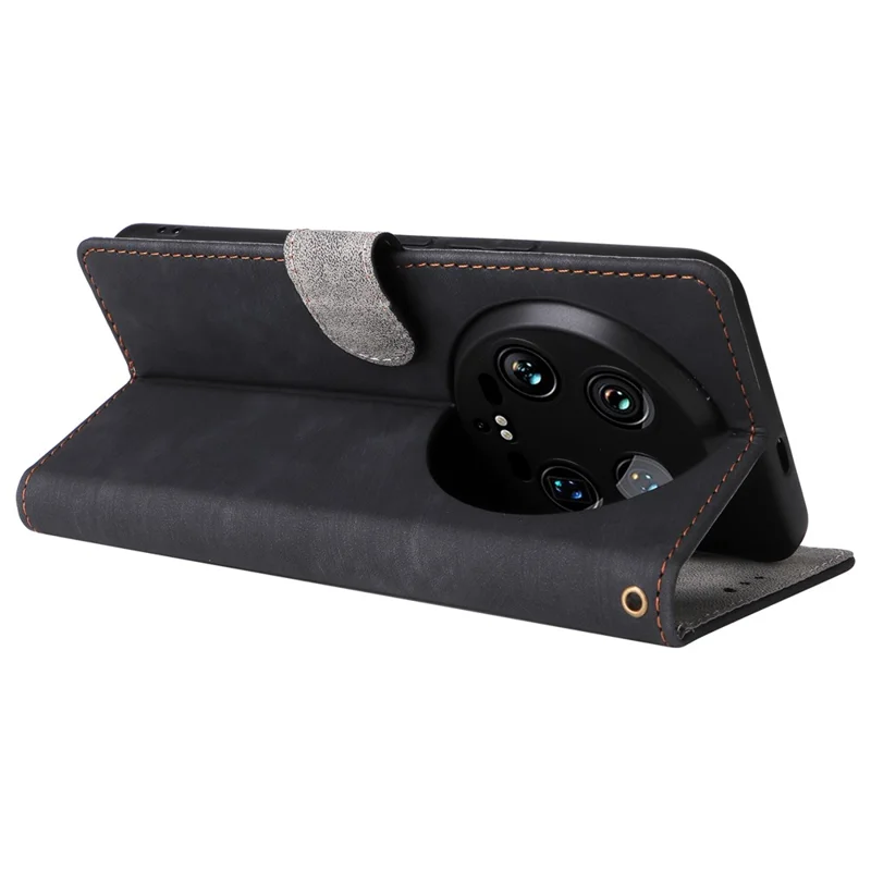 Funda para teléfono Xiaomi 14 Ultra con correa para la mano, cuero PU, bloqueo RFID, funda de billetera - Negro