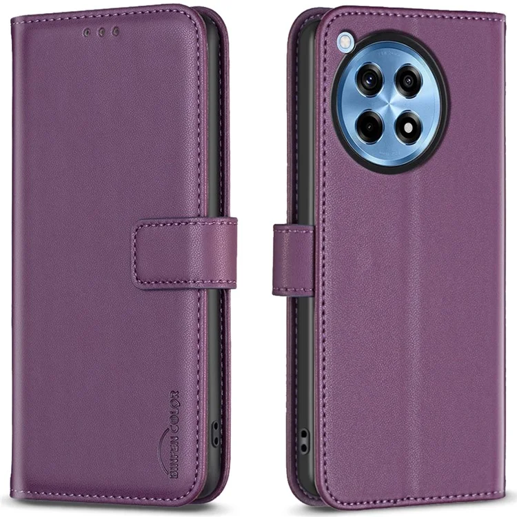 BINFEN COLOR BF17 For OnePlus 12R 5G / Ace 3 5G Wallet Case Magnetic Closing Stand Phone Cover - Dark Purple