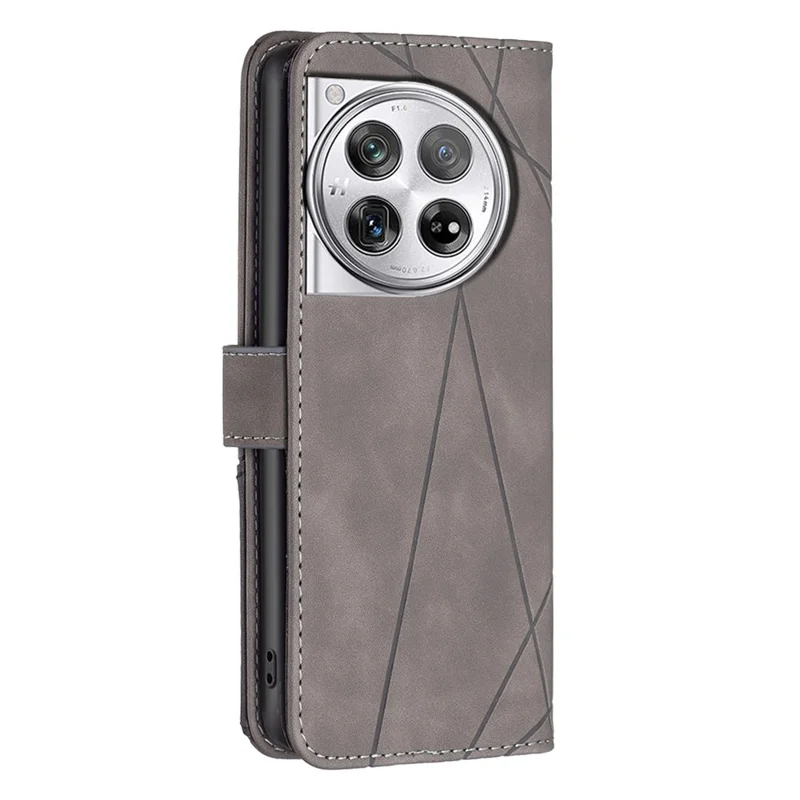 BINFEN COLOR For OnePlus 12R 5G / Ace 3 5G Phone Cases Wallet Stand Geometry Imprint Leather Cover - Grey