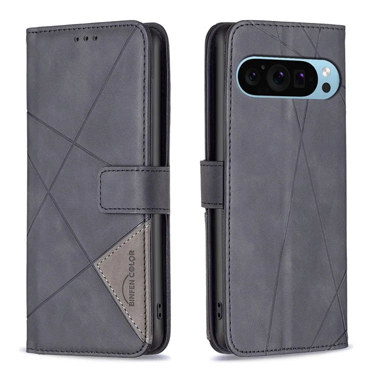 BINFEN COLOR BF05 Para Google Pixel 9 Pro XL Carcasa Funda Piel Sintética Anti-Arañazos Cartera de Teléfono - Negro