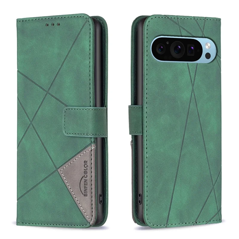 BINFEN COLOR For Google Pixel 9 Pro XL Phone Cases Wallet Stand Geometry Imprint Leather Cover - Green