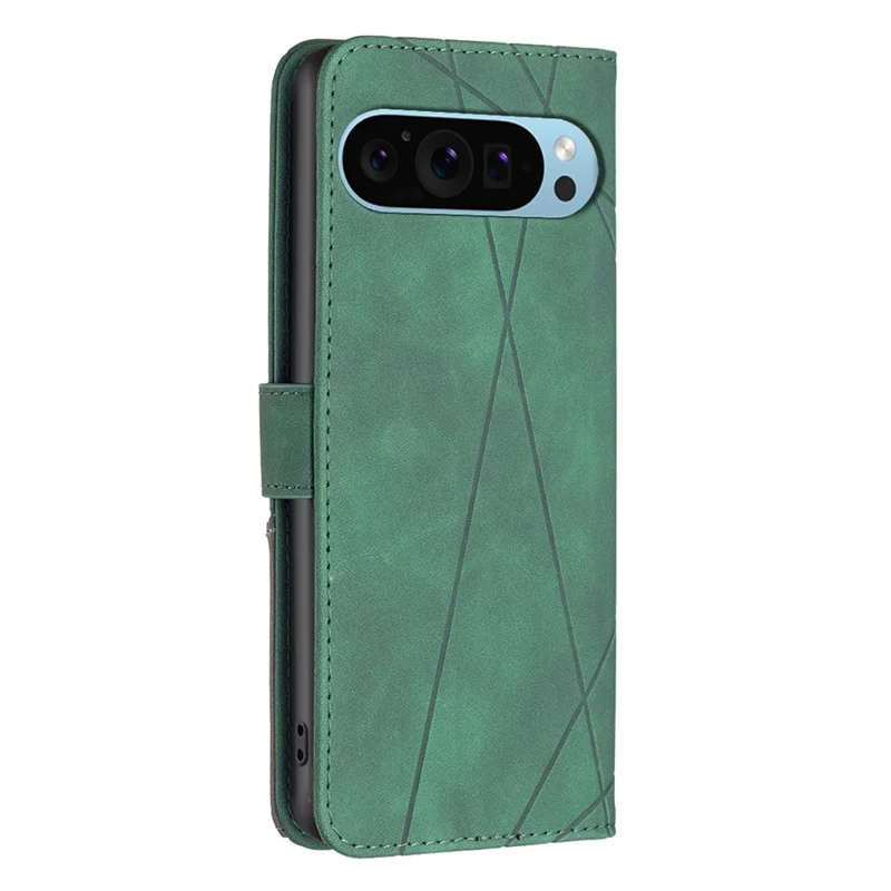 BINFEN COLOR For Google Pixel 9 Pro XL Phone Cases Wallet Stand Geometry Imprint Leather Cover - Green