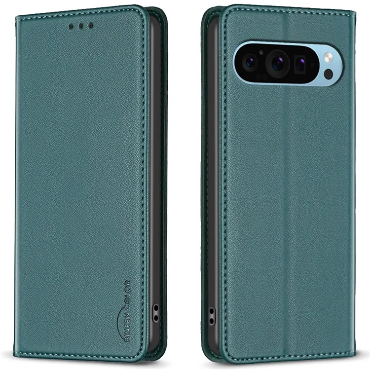 BINFEN COLOR BF18 для Google Pixel 9 / Pixel 9 Pro Кожаный чехол с магнитной застежкой Flip Phone Cover Полная защита корпуса - Зеленый