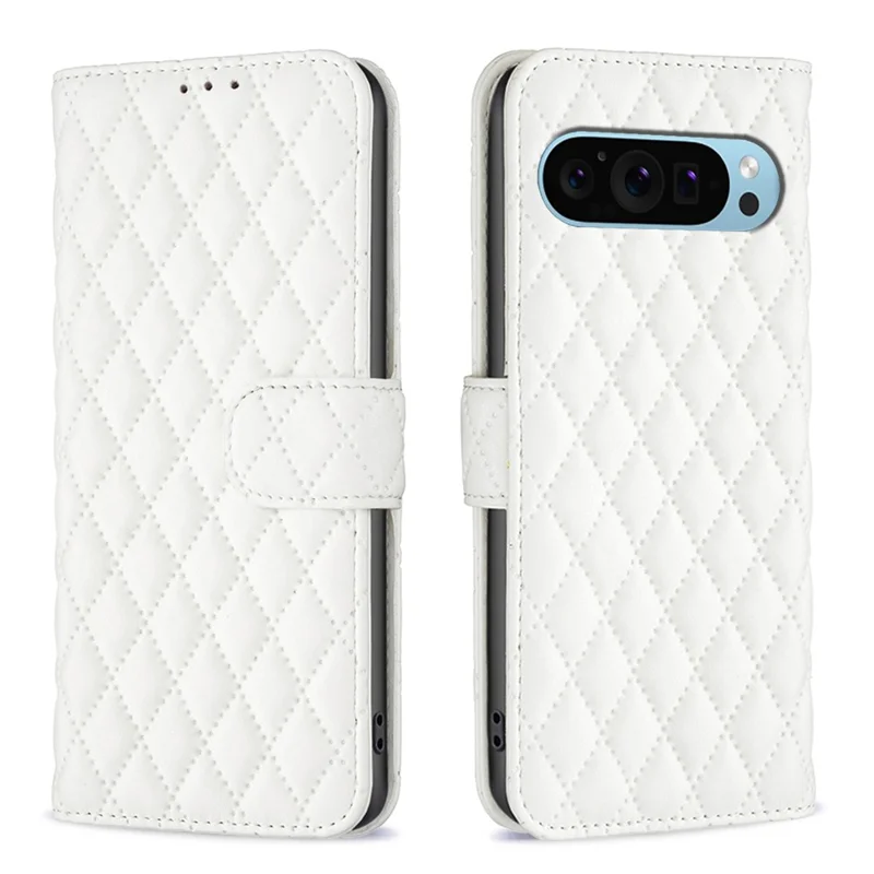BINFEN COLOR BF Style-14 For Google Pixel 9 Pro XL Case PU Leather Magnetic Shockproof Folio Phone Cover - White
