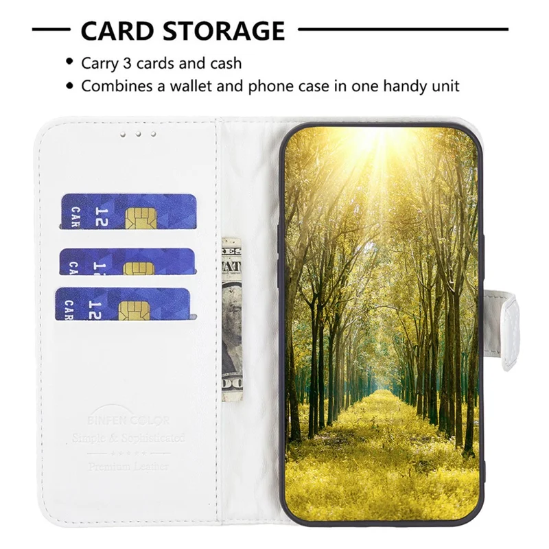 BINFEN COLOR BF Style-14 For Google Pixel 9 Pro XL Case PU Leather Magnetic Shockproof Folio Phone Cover - White