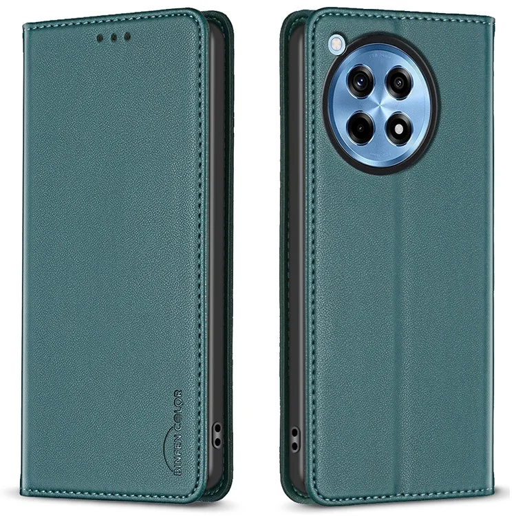 BINFEN COLOR BF18 For OnePlus 12R 5G / Ace 3 5G Case Magnetic Closure Leather Folio Phone Cover - Green