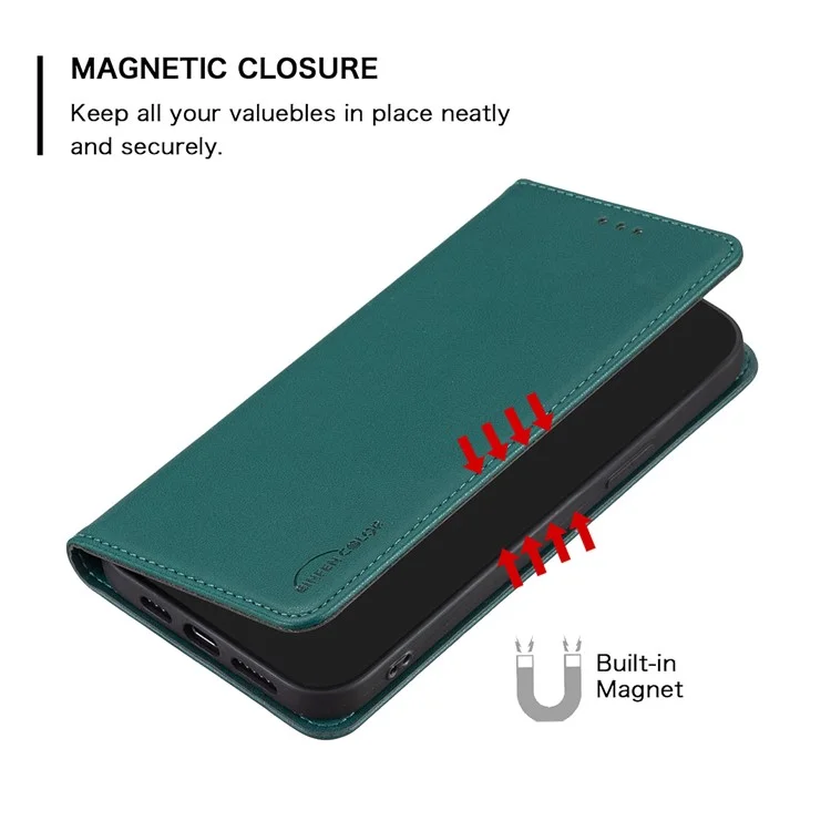 Binfen Color BF18 Para OnePlus 12R 5G / Cubierta de Teléfono de Folio de Cuero de Cierre Magnético de 3 5 g - Verde