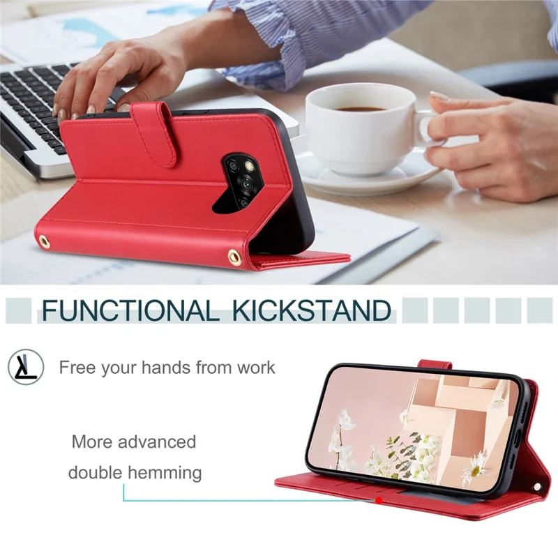 Per Xiaomi Poco X3 / Poco X3 NFC / Poco X3 Pro Custodia Wallet in Pelle PU+TPU Cover per Telefono Con Motivo a Griglia Rombo - Rosso
