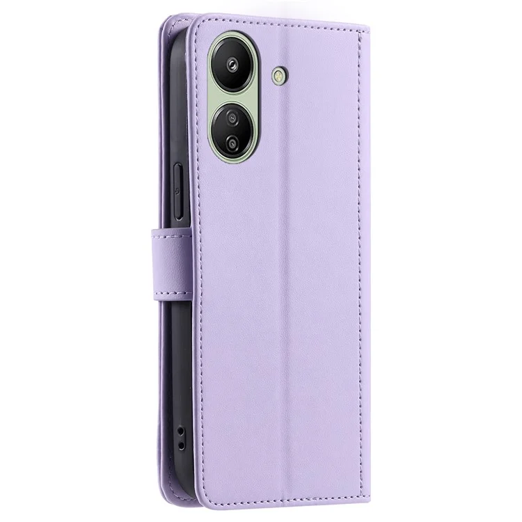 For Xiaomi Redmi 13C 4G / Poco C65 4G Case Wallet Rhombus Grid Pattern Phone Cover with Hand Strap - Purple