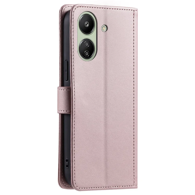 For Xiaomi Redmi 13C 4G / Poco C65 4G Case Wallet Rhombus Grid Pattern Phone Cover with Hand Strap - Rose Gold