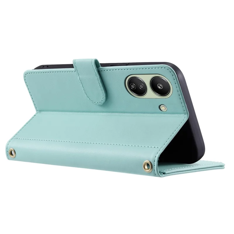 Per Xiaomi Redmi 13C 4G / Poco C65 4G Custodia Wallet Motivo a griglia romboide Custodia per telefono con cinturino da polso - Verde menta
