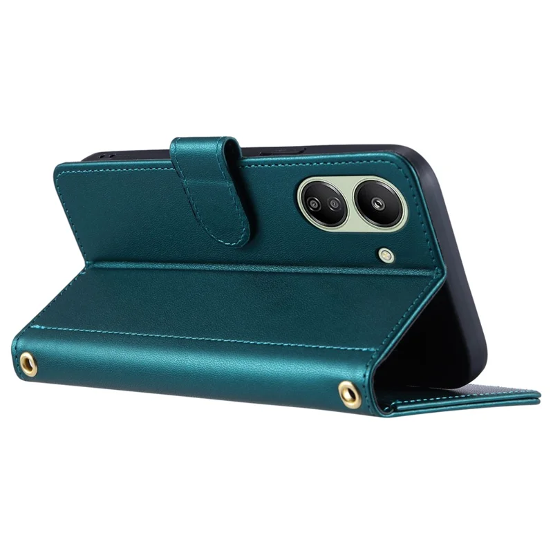 Für Xiaomi Redmi 13C 4G / Poco C65 4G Hülle Brieftasche Rhombus Gittermuster Handyhülle mit Handschlaufe - Grün