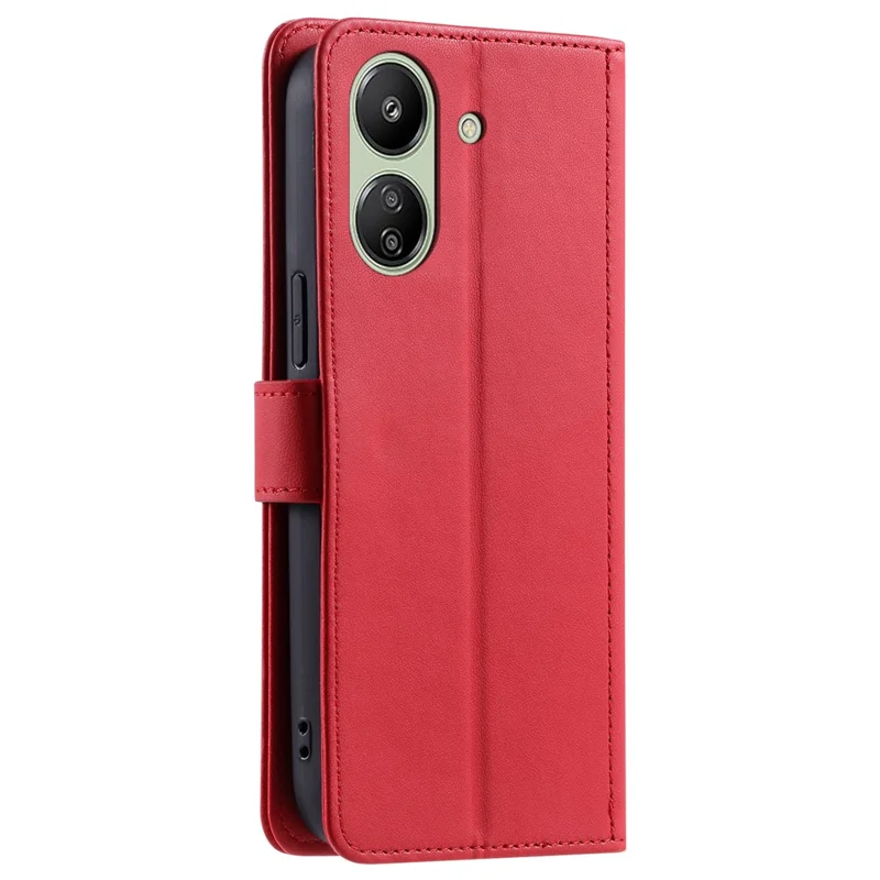 For Xiaomi Redmi 13C 4G / Poco C65 4G Case Wallet Rhombus Grid Pattern Phone Cover with Hand Strap - Red