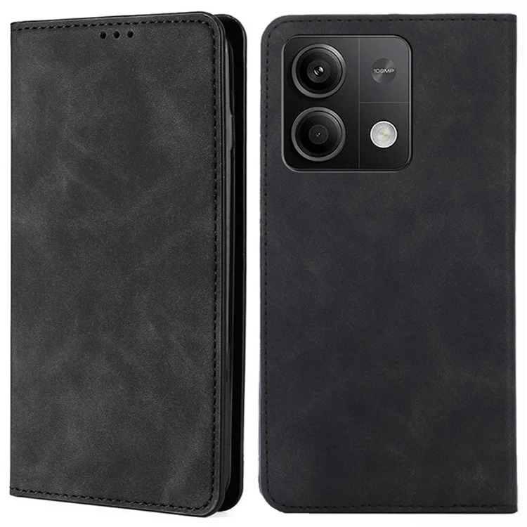 For Xiaomi Redmi Note 13 5G Case PU Leather Card Holder Skin-touch Phone Cover - Black