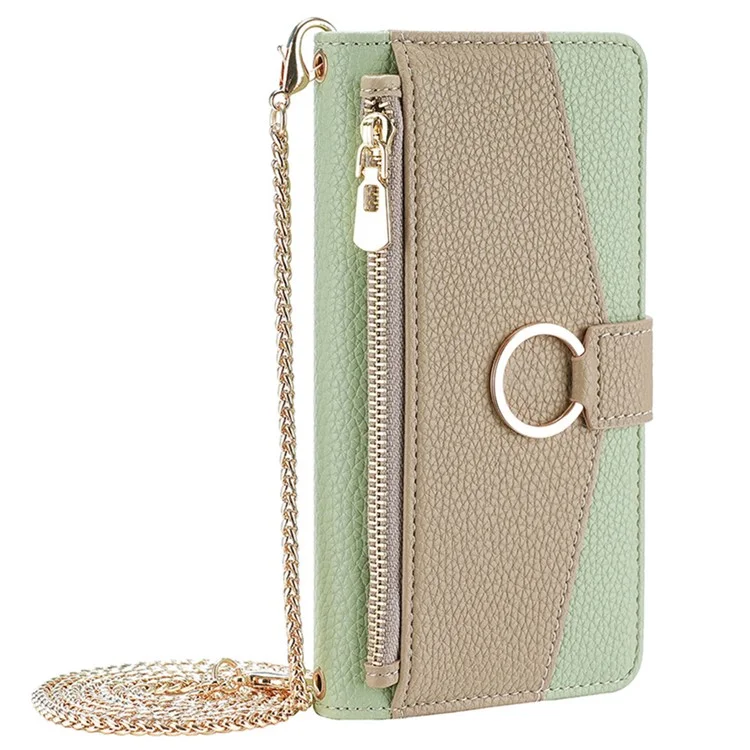 For Xiaomi Redmi Note 13 Pro+ 5G Crossbody Case Zipper Pocket Phone Cover with Makeup Mirror - Green