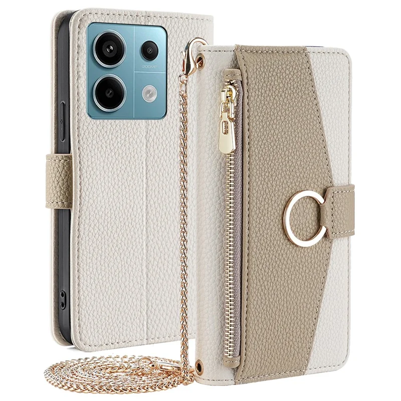Crossbody Case for Xiaomi Redmi Note 13 Pro 5G / Poco X6 5G Zipper Pocket Phone Cover with Makeup Mirror - White