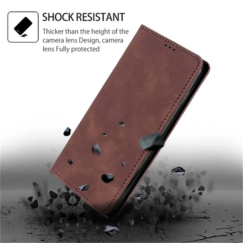 Für Xiaomi Redmi Note 13 Pro+ 5G Case Skin-touch PU-Leder Kartenfach Handyhülle - Dunkelbraun